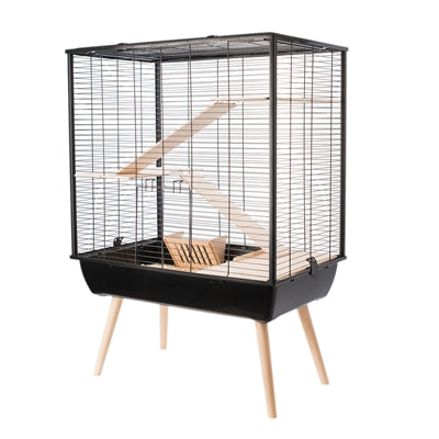 Zolux Knaagdierkooi Neo Cosy Large Zwart, 78x48x80cm, met drie houten verdiepingen en trappetjes