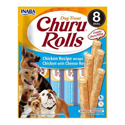 Inaba Dog Churu Rolls Chicken Recipe Wraps Cheese 8x12 gr